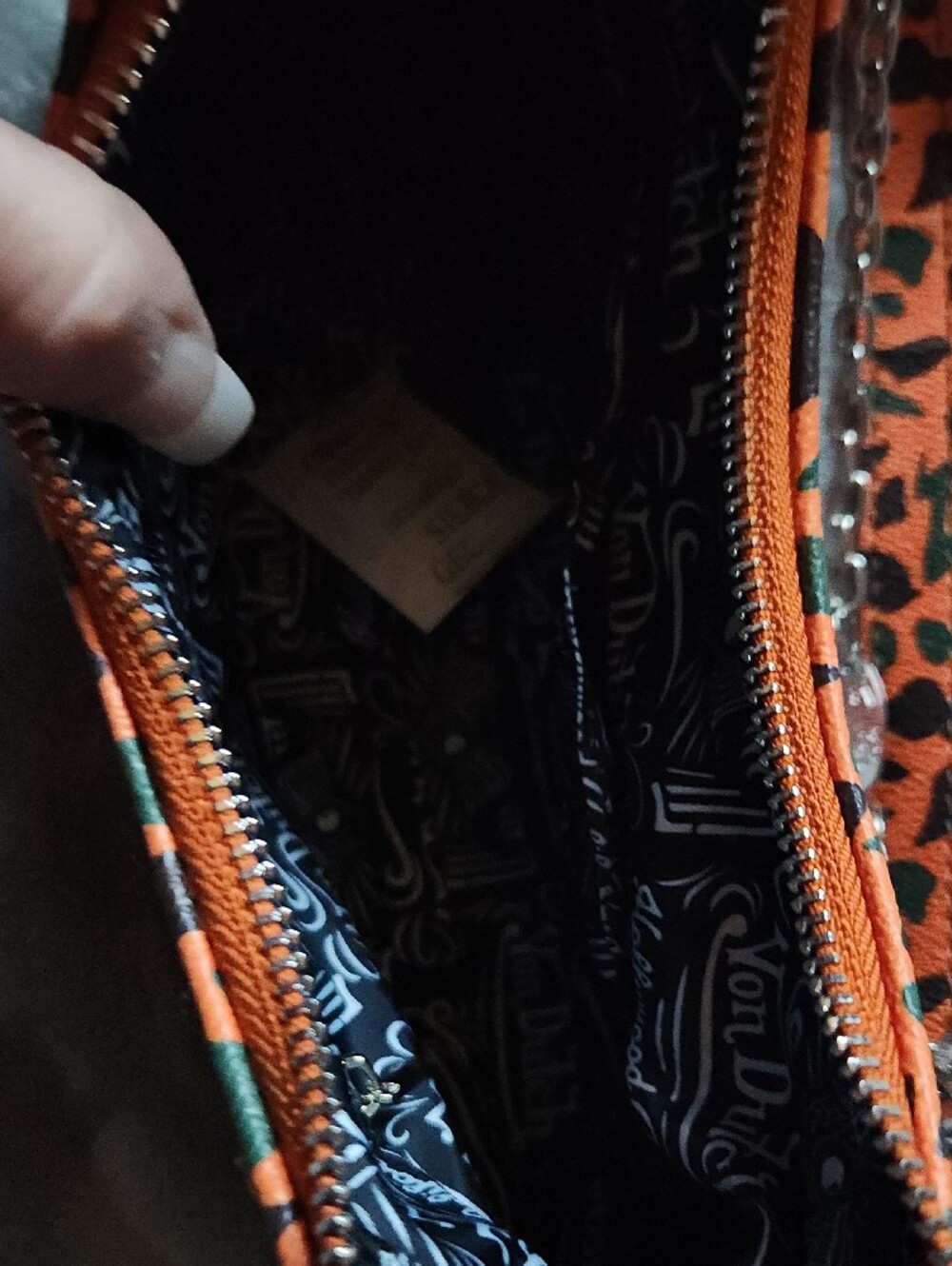 Von Dutch Orange Leopard Mini Shoulder Bag with Chain - Picture 6 of 8
